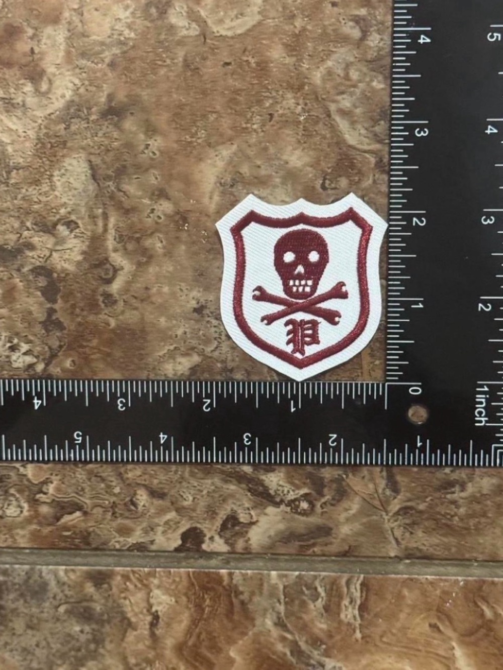 Polo by Ralph Lauren White Patch with Maroon Skull & Crossbones Shield